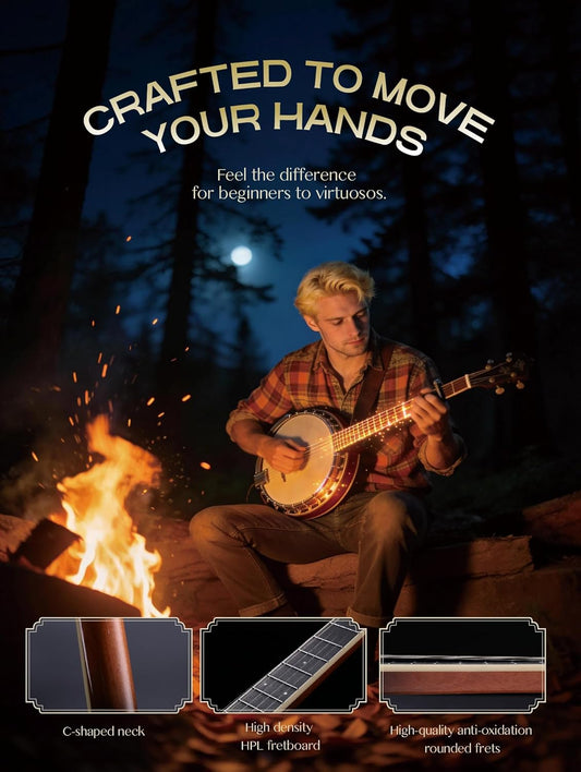 ALLSET 5 String Acoustic Banjo, Full Size 38 inch Geared 5th Tuner | Remo Head & Mahogany Body | Complete Starter Kit + Gig Bag/Tuner | Best Gift for Adult & Teen Beginners