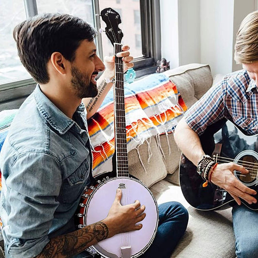 ADM Banjo 5 String Full Size Banjoes Set, 38 Inch Beginner Banjo Kit with Resonator, Remo Drum Head, Open or Closed Back, Gift Package Free Lessons Starter Accessories for Adults Teenager, Brown