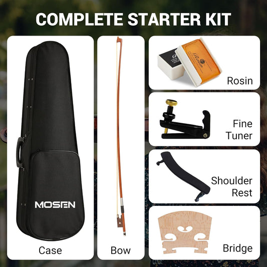 MOSEN 4/4 Violin Fiddle Full Size, Maple Violin Kit Set for Beginners with Hard Case, Bow, Rosin, Shoulder Rest, Tuner, Solid Maple Wood and Ebony Fittings, MS-836M
