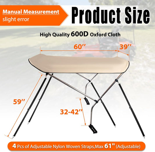 Sun Shade Canopy for Zero Turn Lawn Mower, Waterproof Fabric UV Protection, Lawn Mover Canopy with Raise Bracket Fits John Deere, Kubota, Cub Cadet, Troy-Bilt, Bimini Top Straps Attachment