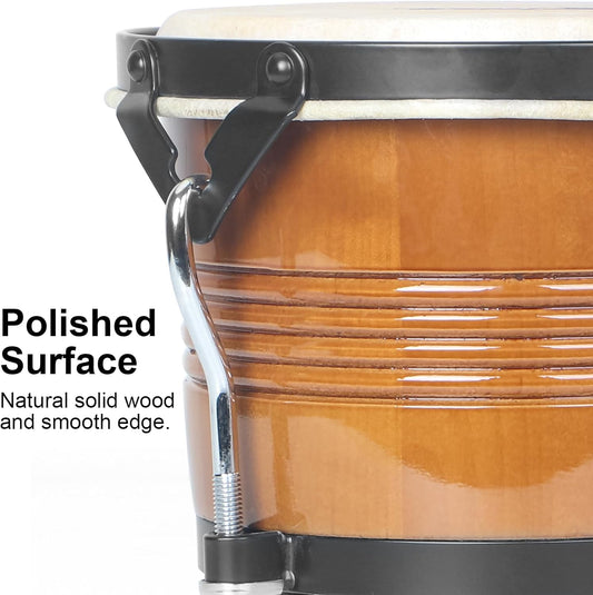 Bongo Drums 6.5” and 7.5”, Birch Percussion Instrument Bongos for Adults Beginners,Buffalo Hand Drum with Carry Bag and Tuning Wrench for Education and Practice.