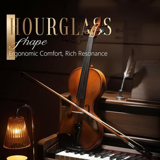 AKLOT Ergonomic Acoustic 4/4 Violin: Lesson Book, Solid Wood Intermediate Beginner Matte Fiddle, with Hard Case, Extra String, Bow, Shoulder Rest, Tuner, Fretboard Stickers, Full Size Adults Violen