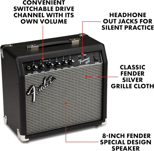 Fender Frontman 20G Guitar Amp, 20 Watts, with 2-Year Warranty 6 Inch Fender Special Design Speaker, 10x16x16 inches Black