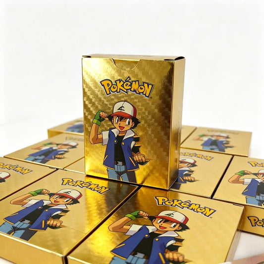 55PCS Pokemon Cards Vmax GX Gold Foil Flash Box Party Interactive Game English Colorful Game Battle Collection Card Gift, English 55PCS Gold