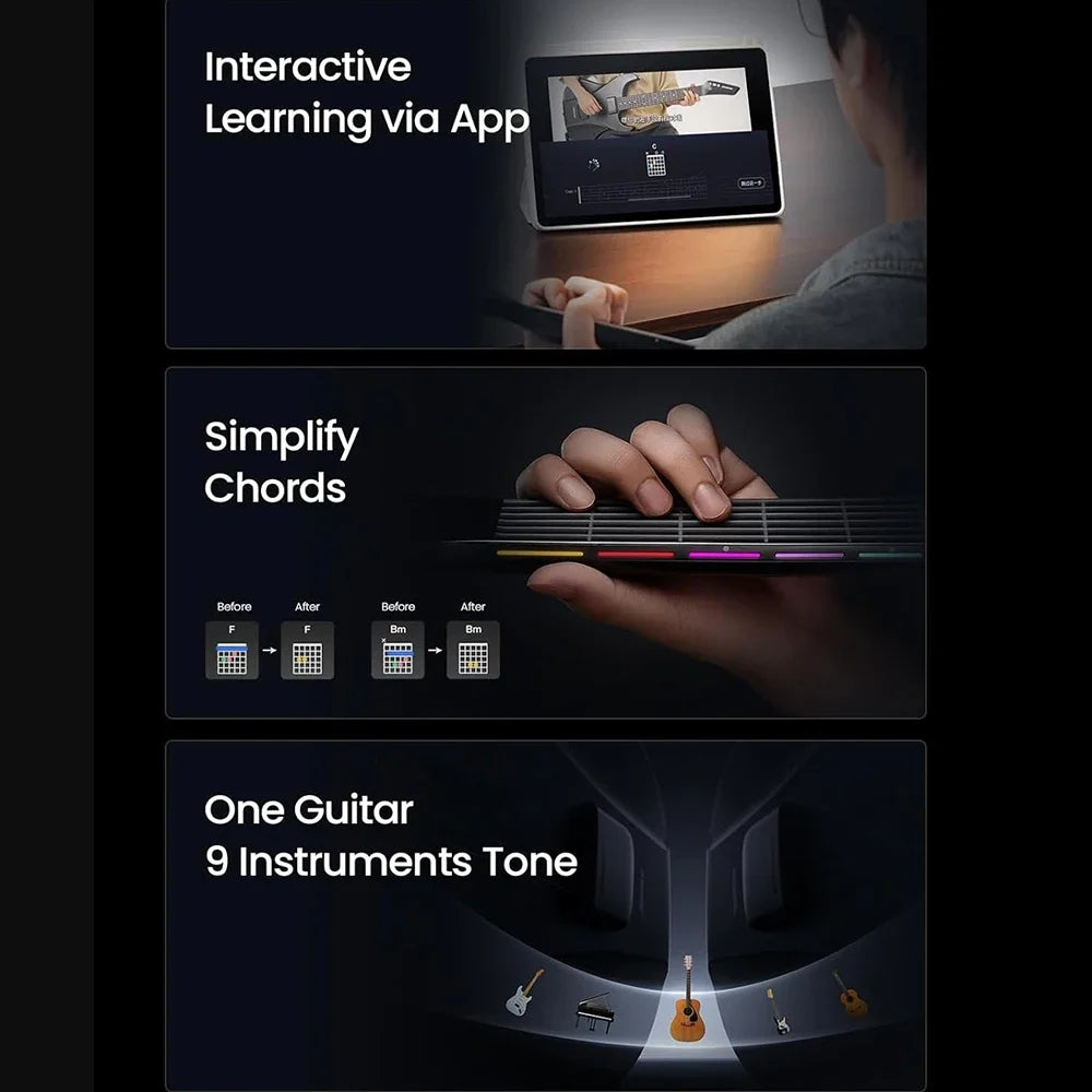 AeroBand Detachable Electric Guitar Pain-Free Silicone String All-in-One 9 Sound Styles Acoustic Bass with mic port Guitar Bag Sets White