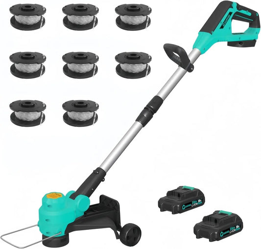 Cordless String Trimmer - Weed Wacker Battery Powered Electric Weed Trimmer with 2x2.0Ah Batteries, 12" Grass Cutter Auto Line Feed, Lawn wacker with 8 Pcs Spools, Lightweight Edger Lawn Tool