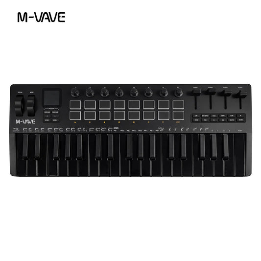 M-VAVE SMK-37 Keyboard Black MIDI Controller 37 Key 16 RGB Pads&8 Knobs Supports Wireless Connection Systems Software Operation