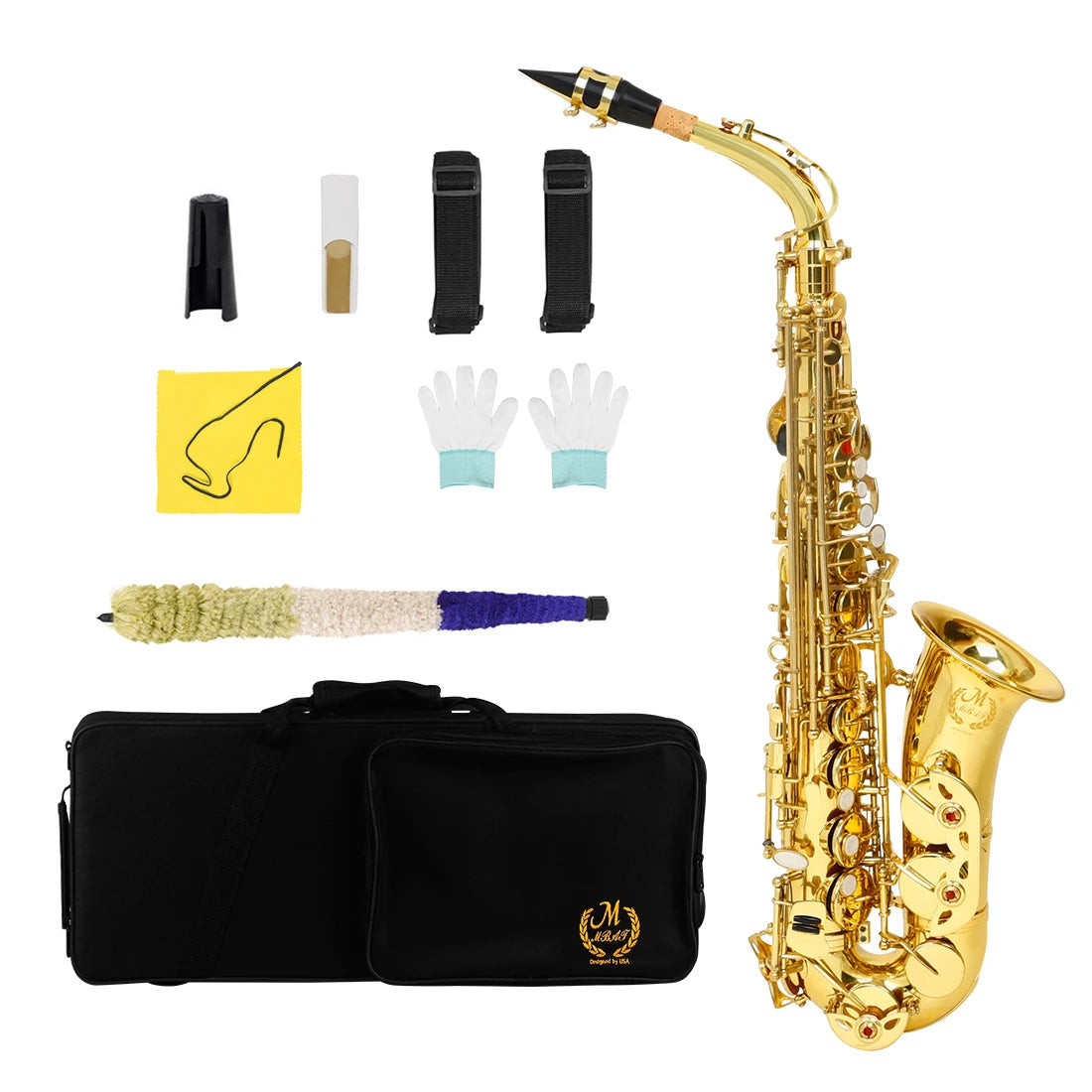 MBAT Alto Gold Saxophone Eb Brass Tube Saxophone with Gloves&Wiping Cloth Woodwind Instrument Saxophone Suitable for Playing Gold saxophone