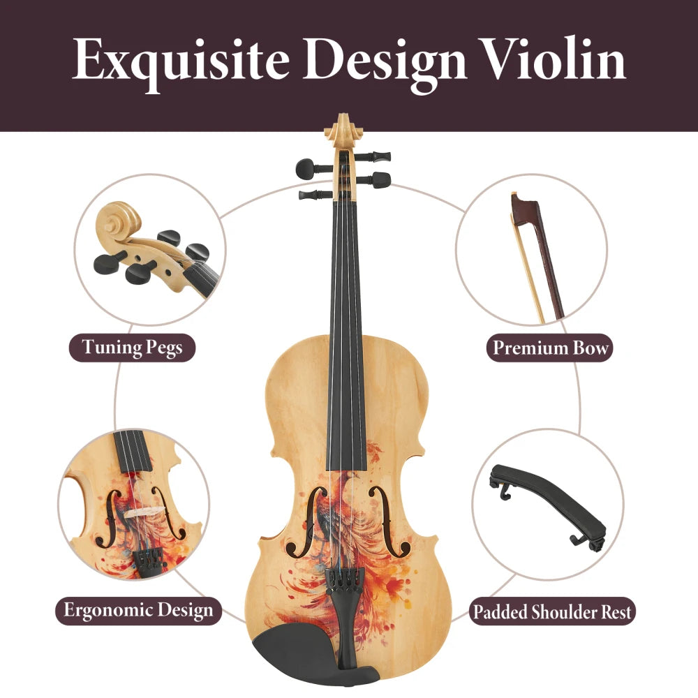 Professional 4/4 Full-Size Violin - Premium Sound, Durable Lightweight, Complete Accessories, Exquisite Handcrafted, Ideal Gift