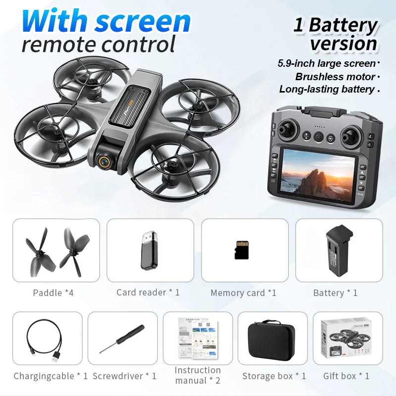 Drone Brushless Motor Wind Resistant RC Drone 12.5cm Large Screen Remote Control 360° Surround Protection Optical Flow Hover One Button Control Toy Drone