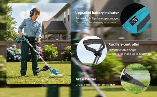 XYSD 21V Electric Weed Wacker with 2x3.0Ah Batteries & 3 Types Blades, Weed Trimmer Cordless Grass Trimmer for Lawn Garden Work Blue