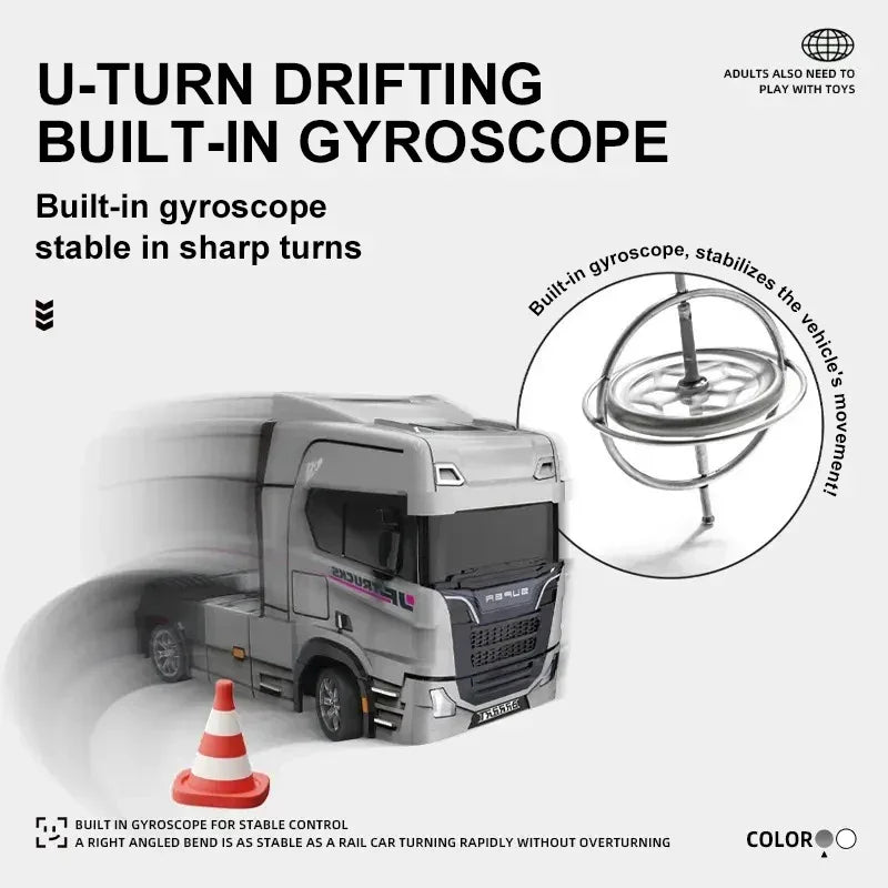 1:43 RC Truck Remote Control Trailer Truck Head with Light Gyroscope Engineering Vehicle Desktop Mini Drift Model Birthday Gifts Silver