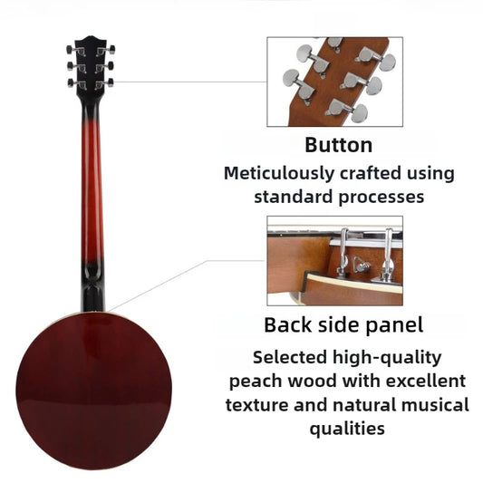 6 Strings Banjo Shabili Wood Professional Banjo Adult Beginners Playing Practice Guitar Western Ethnic Stringed Instruments