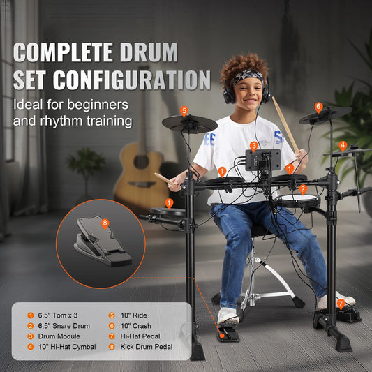 SucceBuy Electric Drum Set 15 Drum Kits& 150 Sounds Electronic Drum Kit 6.5-8in Quiet Mesh Snare Electric Drum Set for Beginners 6.5 in Snare Drum