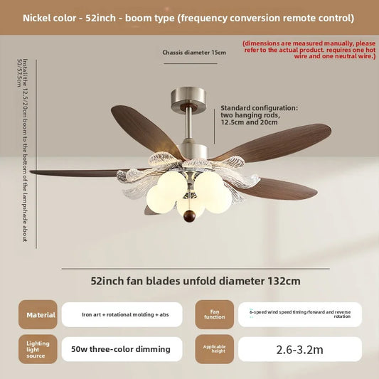 Medieval-Style Restaurant Fan Lamp New French Retro Luxurious And Romantic Ceiling Fan Lamp Creative Flower-Shaped Magic Bean La, Blade Color: A 5Heads 42 Inches