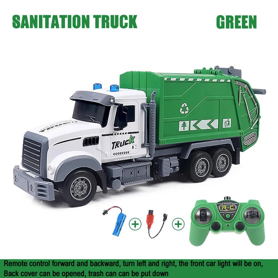 Remote control sanitation vehicle charging children's dump truck toy, RC remote control truck toy with light/sound effects 6 channel Clearing
