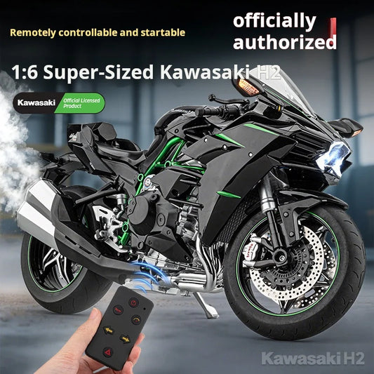 1:6 Remote Start Extra Large Spray Kawasaki H2R Motorcycle Model H2 Alloy Locomotive Officially Licensed Toy Model Light & Sound M6-2D