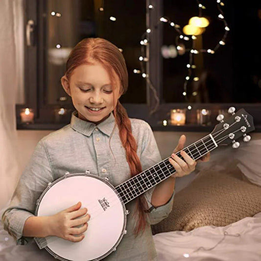 Banjolele 4 String Banjo Ukulele Kit for Adult Beginner with Banjo Tuners Gig Bag Picks Skeleton 23 Inch Sapele Wood in Natural