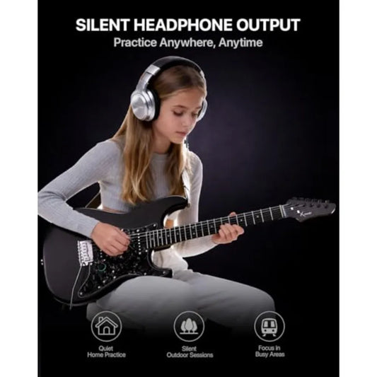 Smart Electric Guitar with Carbon Fiber Body Custom Ceramic Pickups 4 DSP Presets USB-C OTG Recording Headphone Output Black In