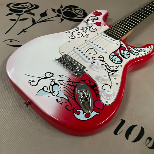 6 strings electric guitar sss guitars red and white gradient electric guitarra