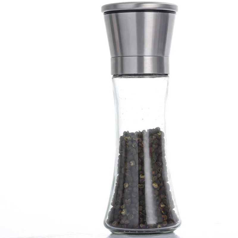 180/200ML Black Pepper Grinder with Stainless Steel Mill Manual Spice Glass Salt and Pepper Grinder Machine for Household