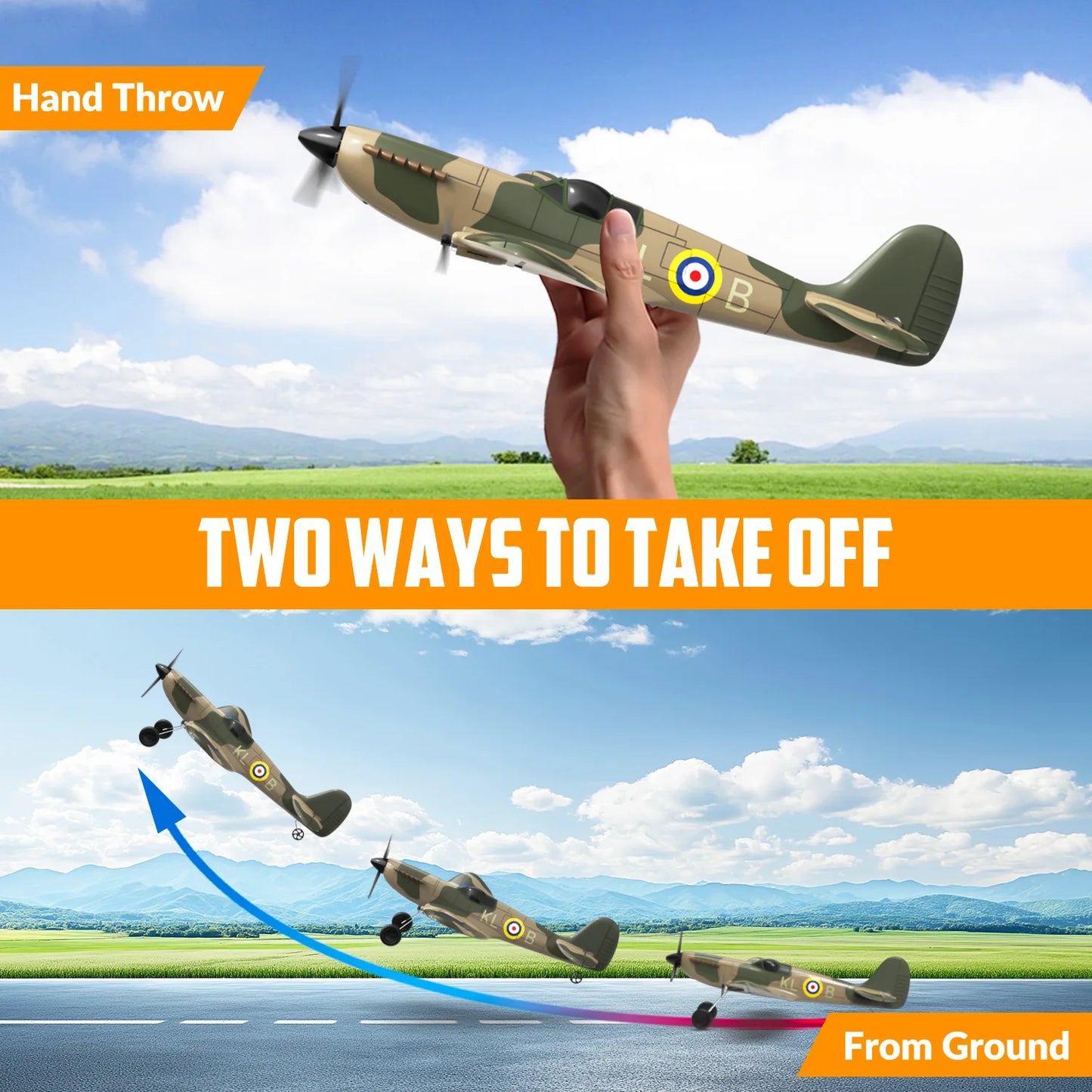 Spitfire RC Plane 2.4G 3CH Gyro Stabilizer Fixed Wing EPP Foam 400MM Wingspan Airplane RTF Fighter for Boys Children