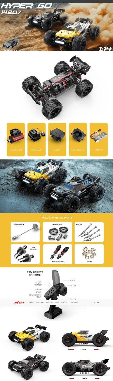 MJX Hyper Go 14207 Brushless 1/14 RC Car – 53km/h 4WD Off-Road Racing Truck