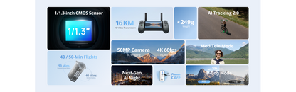 ATOM 3 Drone with 4K 60fps, 8K Photo, 16km Transmission, 40/50-Min Flights, AI Track 2.0, Under 249g, C0 Standard Kit