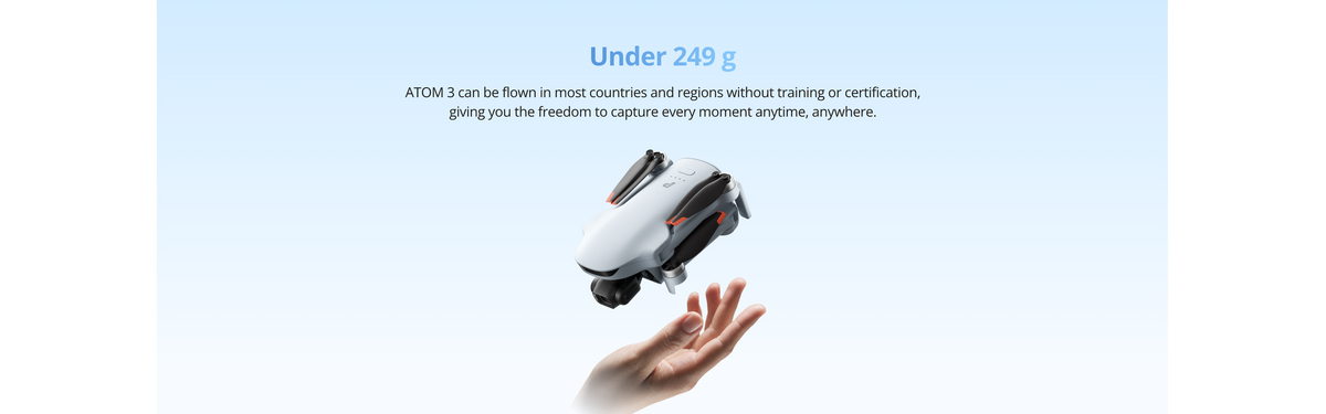 ATOM 3 Drone with 4K 60fps, 8K Photo, 16km Transmission, 40/50-Min Flights, AI Track 2.0, Under 249g, C0 Standard Kit