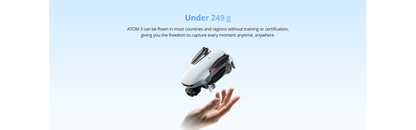 ATOM 3 Drone with 4K 60fps, 8K Photo, 16km Transmission, 40/50-Min Flights, AI Track 2.0, Under 249g, C0 Standard Kit
