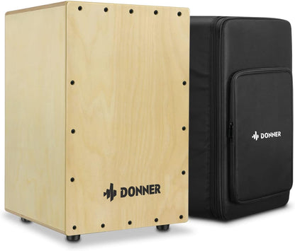 Donner Cajon Box Drum Full Size, Percussion Instrument Gifts for Adults Teens, Hand Crafted Birchwood Beat Box, Jam Cajon Drum Box, Portable with Adjustable Straps Travel Backpack