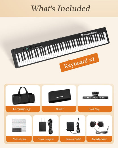 Portable Piano Keyboard, Semi-Weighted Folding Digital Piano 88 Key, Full Size, Wood Grain, Electric Piano Keyboard w/MIDI Bluetooth, Suitable for Adult, Toddler