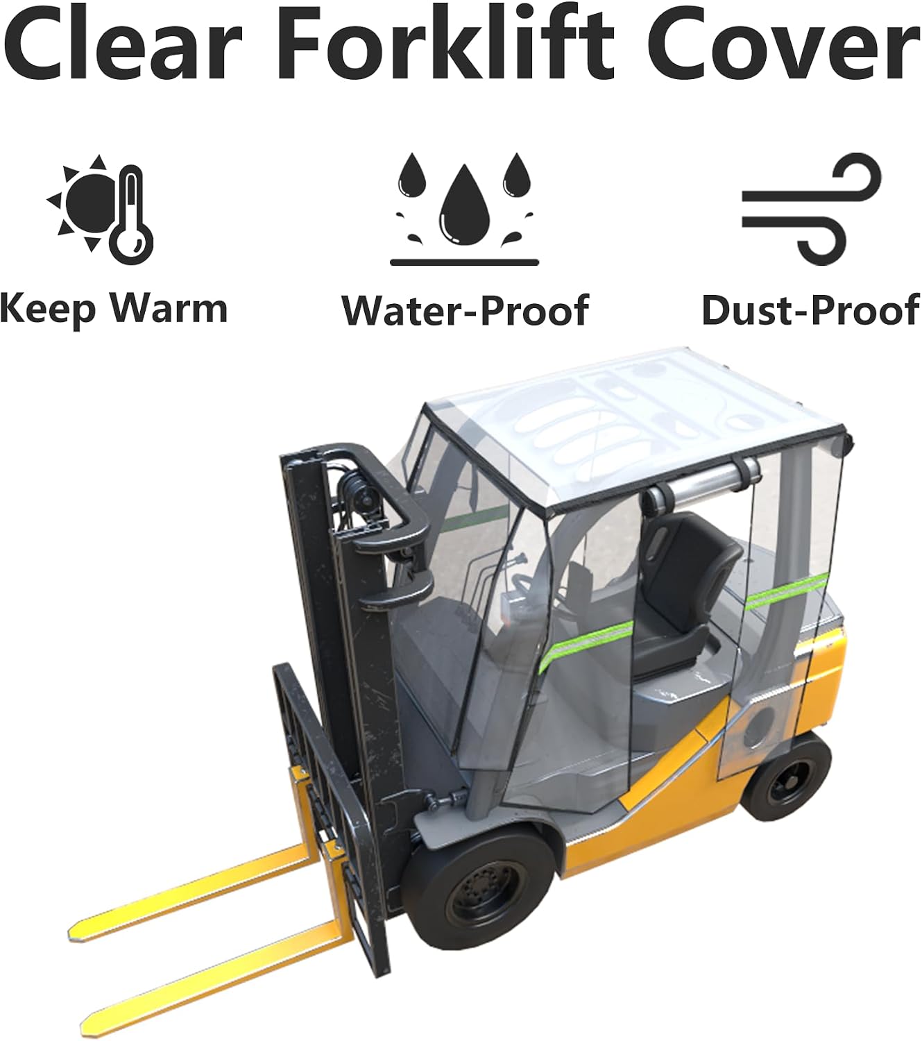 Clear Forklift Cab Enclosure Cover Waterproof Universal Fit 6000 lbs | All-Weather 360° Visibility, Scratch-Resistant PVC, Dual Zipper Doors, Reflective Safety Strips, Universal 57"L×47"W×52"H Fit