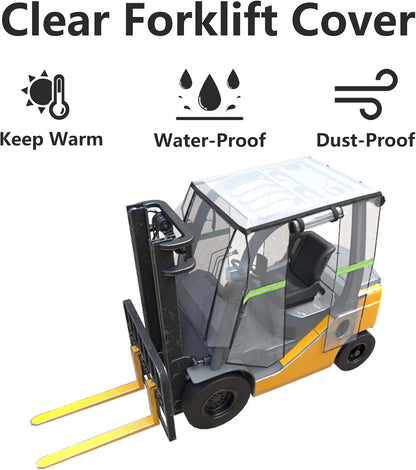 Clear Forklift Cab Enclosure Cover Waterproof Universal Fit 6000 lbs | All-Weather 360° Visibility, Scratch-Resistant PVC, Dual Zipper Doors, Reflective Safety Strips, Universal 57"L×47"W×52"H Fit