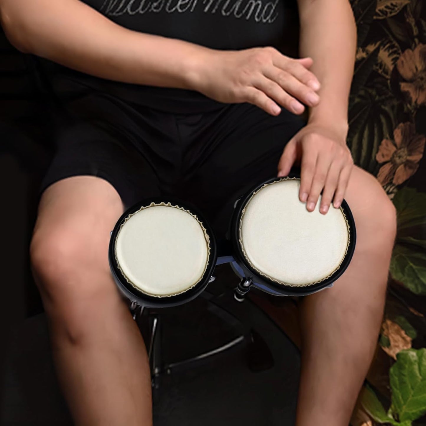 Wood Bongos Drum Set for Beginners Natural Adult Bongo with Tuning Wrench Bongo Drums 4" and 5" Tunable Percussion bongo drum Natural Animal Hides Metal (Blue)