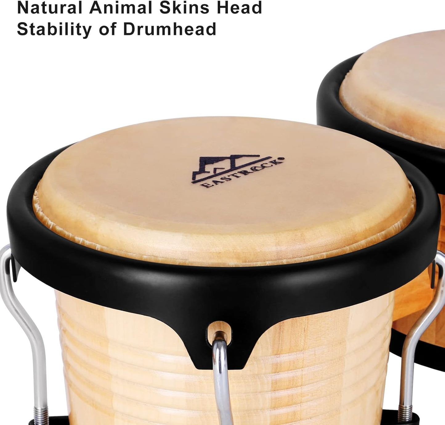 EASTROCK Bongo Drums 7” and 9” Set for Adults Beginners Professionals Tunable Wood and Metal Drum Percussion Instruments with Tuning Wrench(7”+9” Bongos)