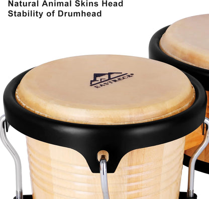 EASTROCK Bongo Drums 7” and 9” Set for Adults Beginners Professionals Tunable Wood and Metal Drum Percussion Instruments with Tuning Wrench(7”+9” Bongos)