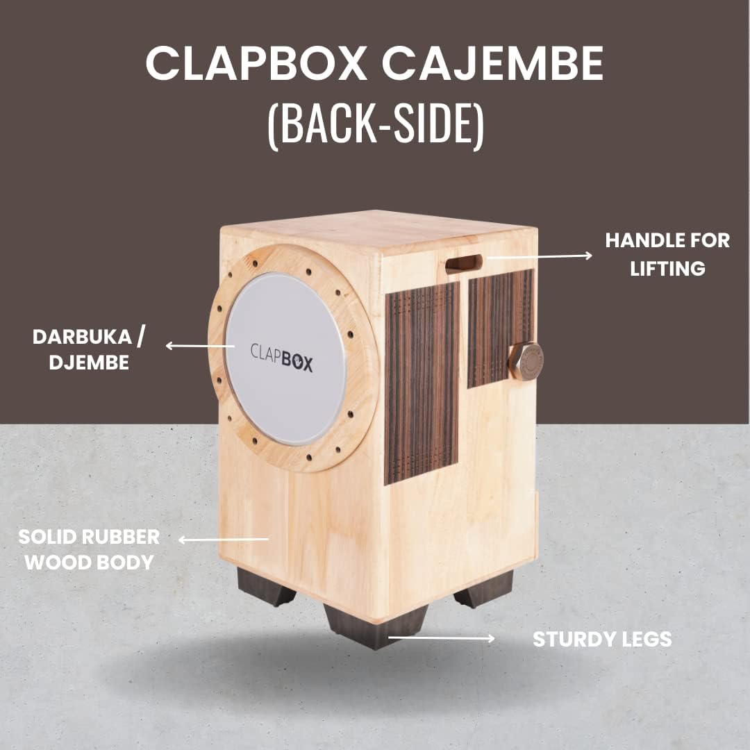 Clapbox Cajon Drum Birch Wood (Full Size) - NOT MADE IN CHINA - 3-in-1 - Cajon + Bongo + Darbuka | Most Popular Percussion Brand Online (Natural, Cajembe)