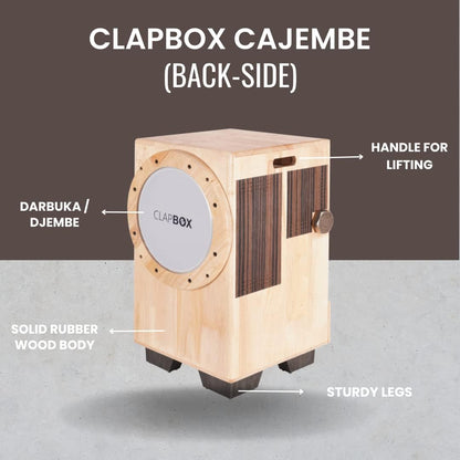 Clapbox Cajon Drum Birch Wood (Full Size) - NOT MADE IN CHINA - 3-in-1 - Cajon + Bongo + Darbuka | Most Popular Percussion Brand Online (Natural, Cajembe)