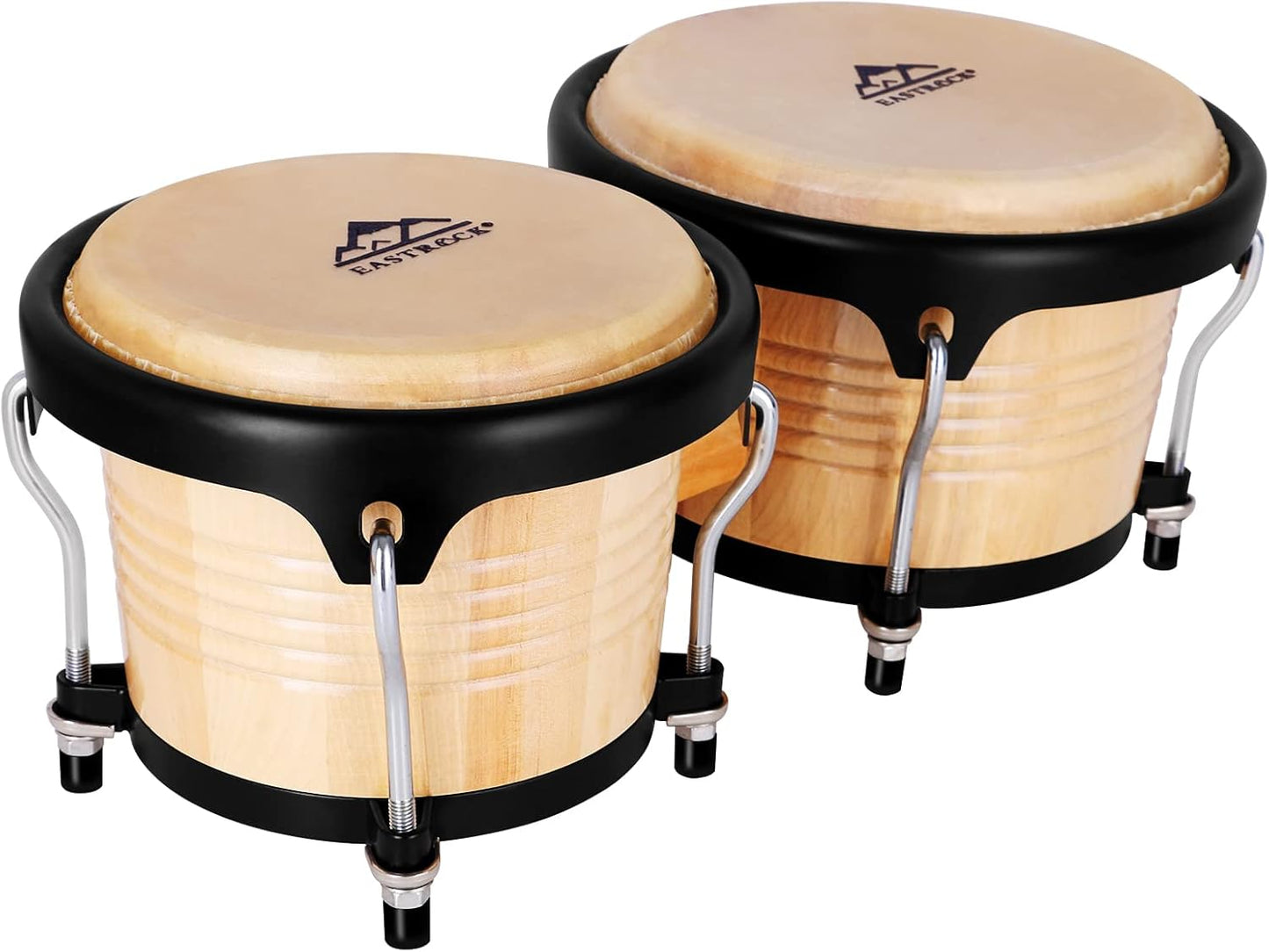 EASTROCK Bongo Drums 7” and 9” Set for Adults Beginners Professionals Tunable Wood and Metal Drum Percussion Instruments with Tuning Wrench(7”+9” Bongos)