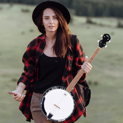 ADM Banjo 5 String Full Size Banjoes Set, 38 Inch Beginner Banjo Kit with Resonator, Remo Drum Head, Open or Closed Back, Gift Package Free Lessons Starter Accessories for Adults Teenager, Brown