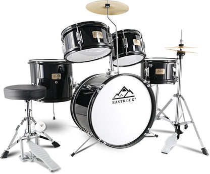 EASTROCK Drum Set, 5-Piece 16 Inches Junior Drum Sets, Drummer, Beginner Youth Drumset for 7-12 Years Old with Throne,Cymbal,Pedal,Drumsticks (Black)