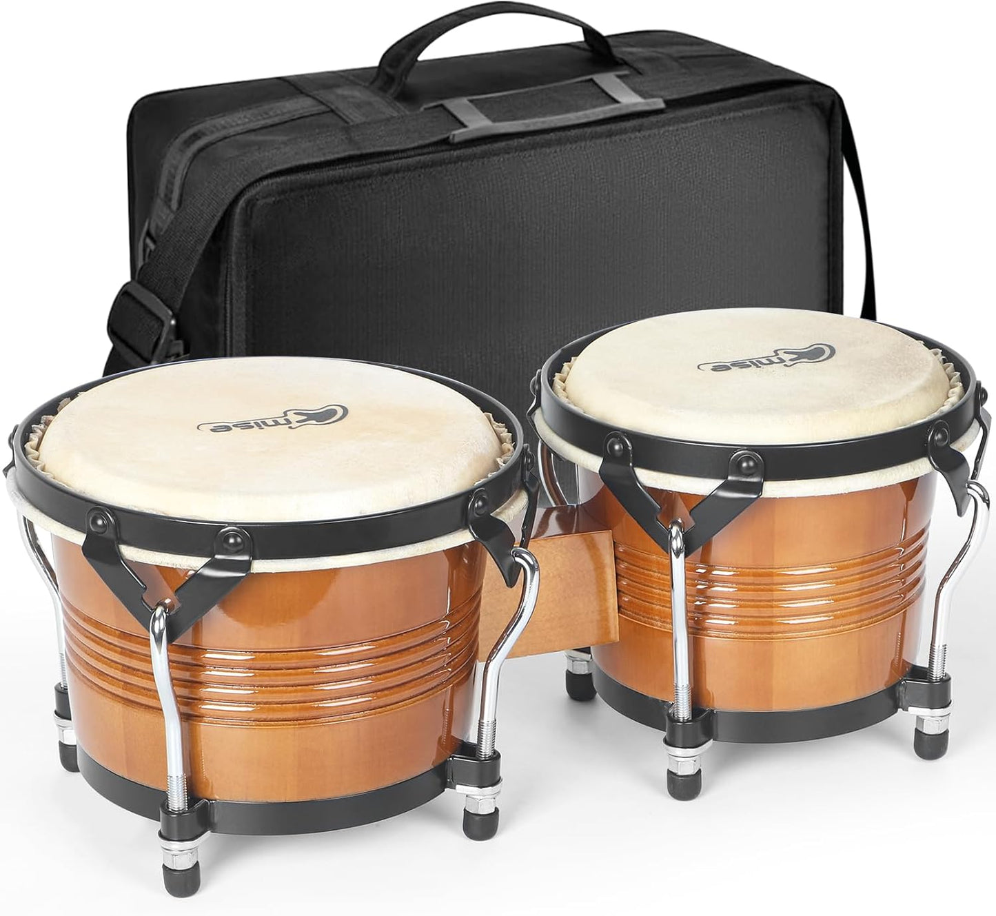 Bongo Drums 6.5” and 7.5”, Birch Percussion Instrument Bongos for Adults Beginners,Buffalo Hand Drum with Carry Bag and Tuning Wrench for Education and Practice.