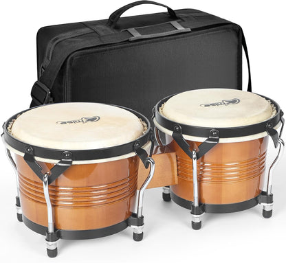 Bongo Drums 6.5” and 7.5”, Birch Percussion Instrument Bongos for Adults Beginners,Buffalo Hand Drum with Carry Bag and Tuning Wrench for Education and Practice.