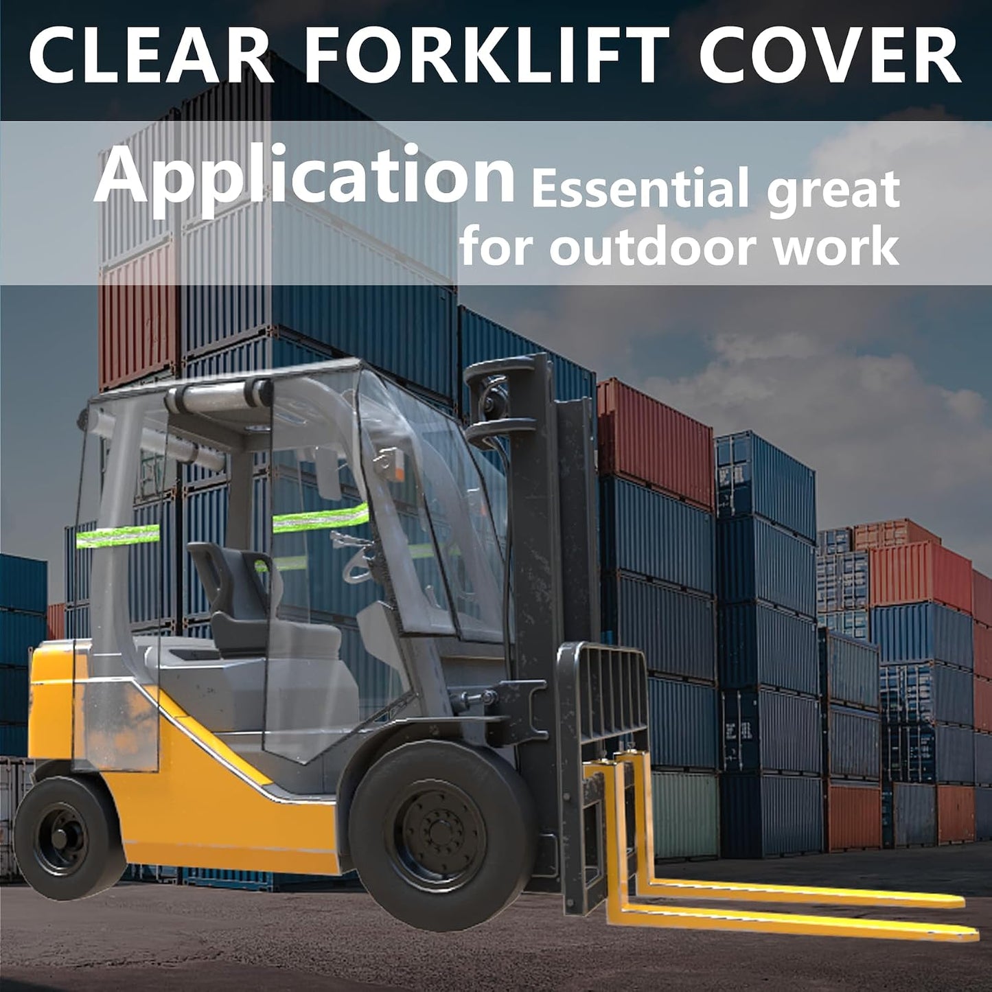 Clear Forklift Cab Enclosure Cover Waterproof Universal Fit 6000 lbs | All-Weather 360° Visibility, Scratch-Resistant PVC, Dual Zipper Doors, Reflective Safety Strips, Universal 57"L×47"W×52"H Fit