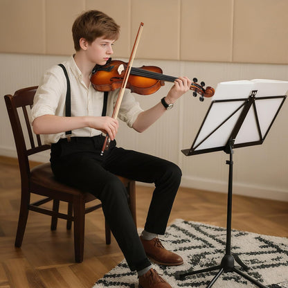 Kmise Violin 1/2 Full Set, High Density Ebony Violins, Glossy Acoustic Fiddle for Adults, Beginners, Students with Violin Case, Rosin, Strings, Bow, Shoulder Rest, Beginner's Guide (Ebony, 1/2)