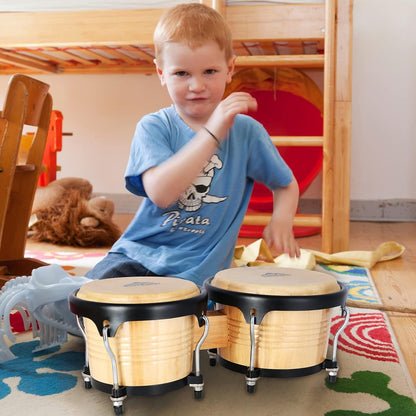EASTROCK Bongo Drums 7” and 9” Set for Adults Beginners Professionals Tunable Wood and Metal Drum Percussion Instruments with Tuning Wrench(7”+9” Bongos)