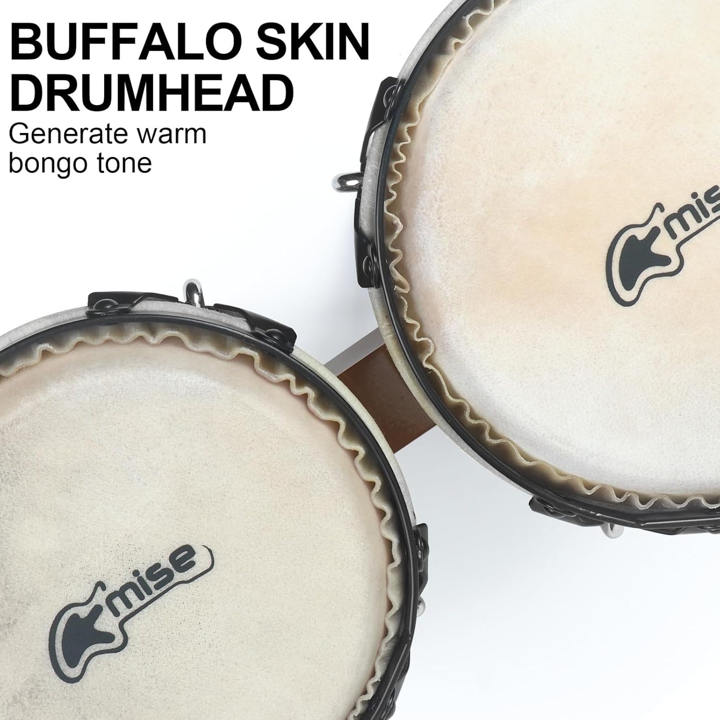 Bongo Drums 6.5” and 7.5”, Birch Percussion Instrument Bongos for Adults Beginners,Buffalo Hand Drum with Carry Bag and Tuning Wrench for Education and Practice.