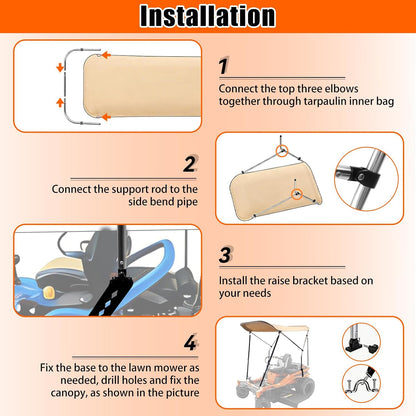 Sun Shade Canopy for Zero Turn Lawn Mower, Waterproof Fabric UV Protection, Lawn Mover Canopy with Raise Bracket Fits John Deere, Kubota, Cub Cadet, Troy-Bilt, Bimini Top Straps Attachment