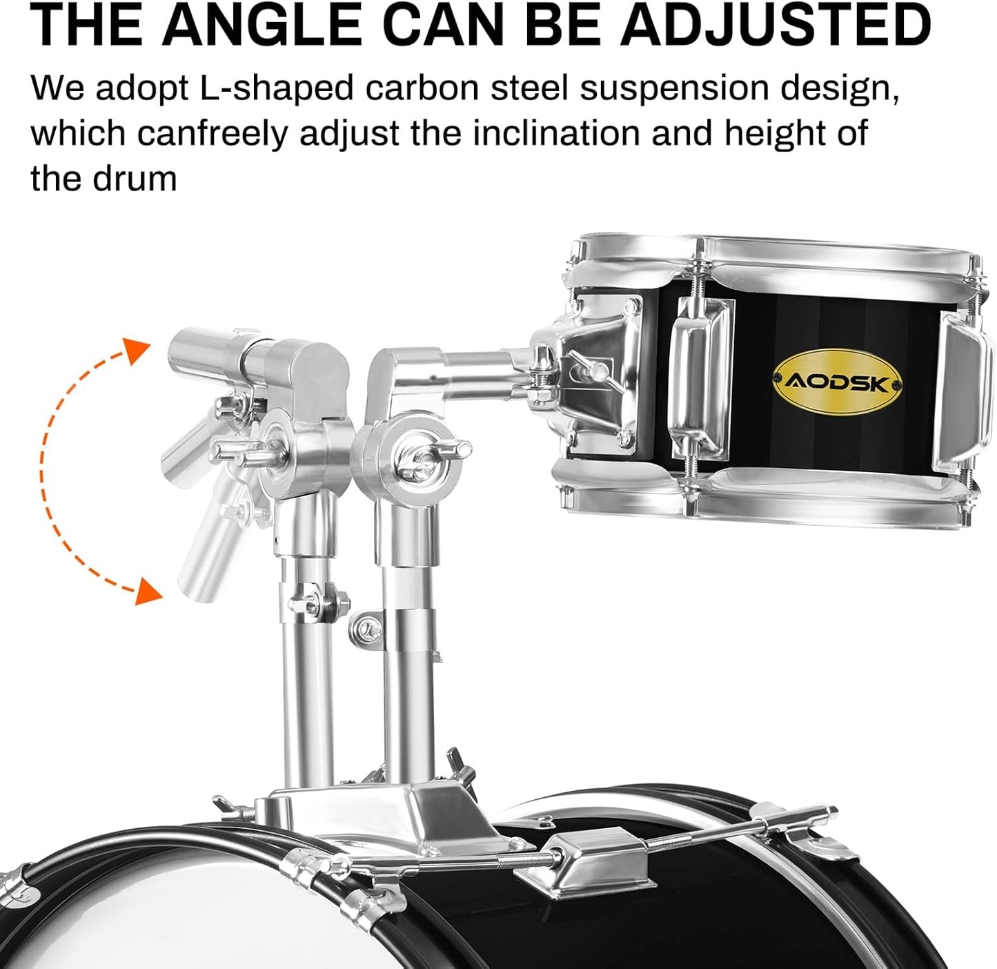 AODSK Drum Sets 5-Piece for Beginners, 14 inch Full Size Complete Drum Kit with Adjustable Throne, Cymbal, Hi-Hat, Pedal & Drumstick Black